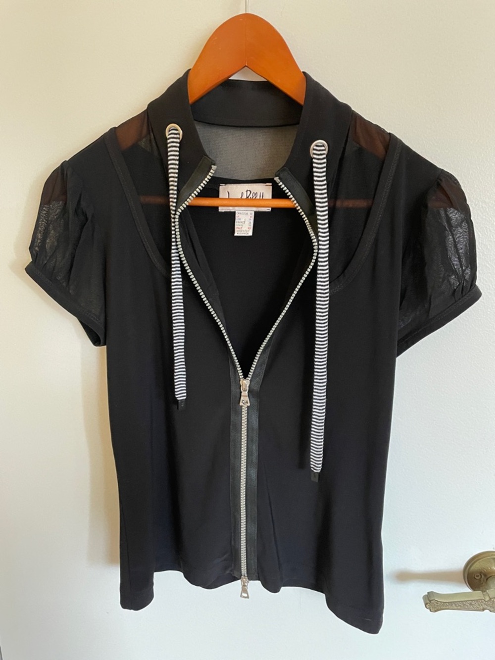 Joseph Ribkoff Black Top with Sheer Mesh Neckline